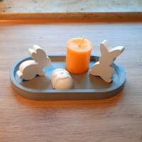 Osterdeko-Set aus ovalem Tablett, kleinen Osterhasen und Osterei, Kerze oder Teelicht Bild 1