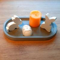 Osterdeko-Set aus ovalem Tablett, kleinen Osterhasen und Osterei, Kerze oder Teelicht Bild 2