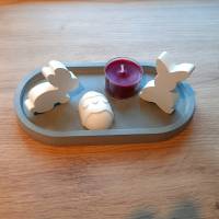 Osterdeko-Set aus ovalem Tablett, kleinen Osterhasen und Osterei, Kerze oder Teelicht Bild 3