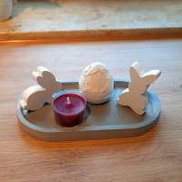 Osterdeko-Set aus ovalem Tablett, kleinen Osterhasen und Osterei, Kerze oder Teelicht Bild 4
