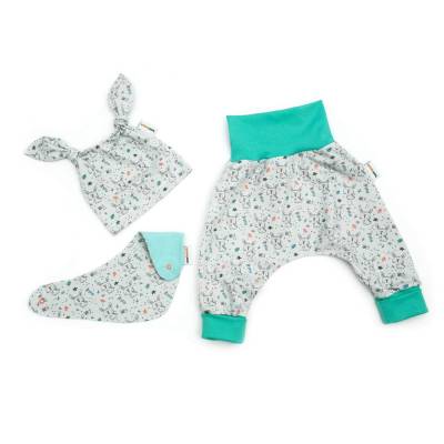 3tlg Set Pumphose-Mütze-Tuch "Häschen" Geschenk Geburt Ostern  Baby Frühchen Jungen Mädchen Unisex