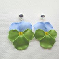 Blume Ohrstecker Blau Grün Stiefmütterchen, Fimo Schmuckstück, Frühling Ohrringe Für Frau, Geshenk Für Sie, Leicht Bild 5