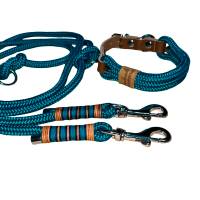 Leine Halsband Set für große Hunde, verstellbar, petrol, ab 30 cm Halsumfang Bild 2