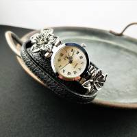 Armbanduhr mit Slider, Wickeluhr, Kunstleder, Blumen Bild 1