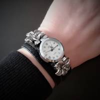 Armbanduhr mit Slider, Wickeluhr, Kunstleder, Blumen Bild 2