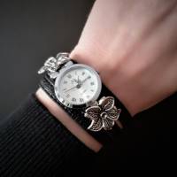 Armbanduhr mit Slider, Wickeluhr, Kunstleder, Blumen Bild 4