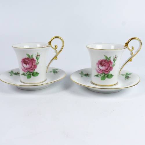 Zwei Kaffeetassen mit Untertasse, mit Blütendekor, von AK Kaiser, Model Residenz, Vintage, Retro, für Espresso oder Mocc