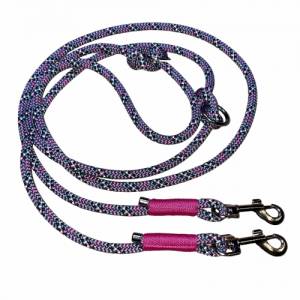 Kleine Hunde, Leine Halsband Set, Tau 6 mm, verstellbar, grau, schwarz, pink, weiß, silber, mit Leder pink und Schnalle Bild 6