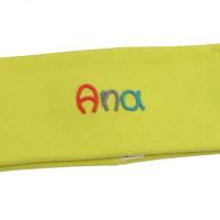 Stirnband Gelb mit Namen für Mädchen aus Baumwolle - Ohrenschutz für Kinder mit Wunschbeschriftung - Haarband Bild 1