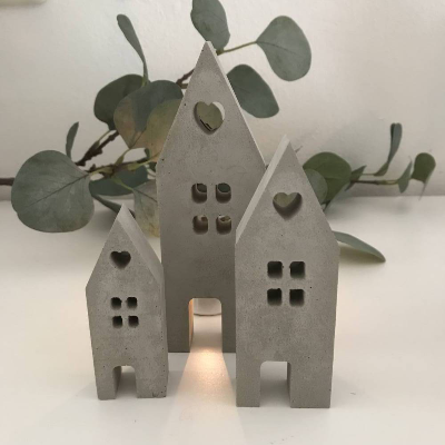 Hübsche Lichthäuschen 3er Set aus Beton, hygge, grau