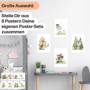 8er Poster-Set Waldtiere Kinderzimmer • Babyzimmer Deko • Reh, Fuchs, Bär etc. mit Flora • OHNE Rahmen • CreativeRobin Bild 5