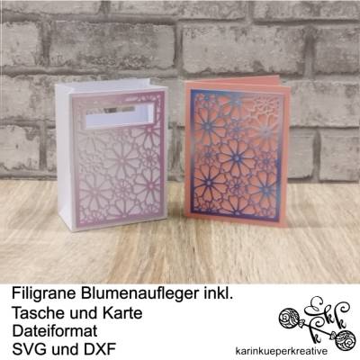 Plotterdatei Filigrane Blumenaufleger inkl. Tasche und Karte
