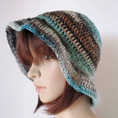 Sommer-Hut, Häkelhut aus tollem Garn aus Baumwolle, Leinen und Viskose mit Farbverlauf, Bucket Hat