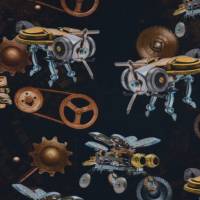 ♕ French Terry mit Zahräder Metallbienen Insekten Steampunk Gothic 50 x 150 cm ♕ Bild 2