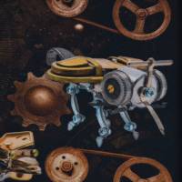 ♕ French Terry mit Zahräder Metallbienen Insekten Steampunk Gothic 50 x 150 cm ♕ Bild 6