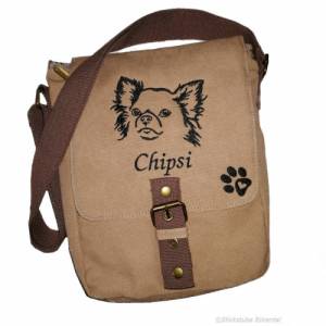 Tasche mit Chihuahua, Pfote und Namen bestickt Bild 1