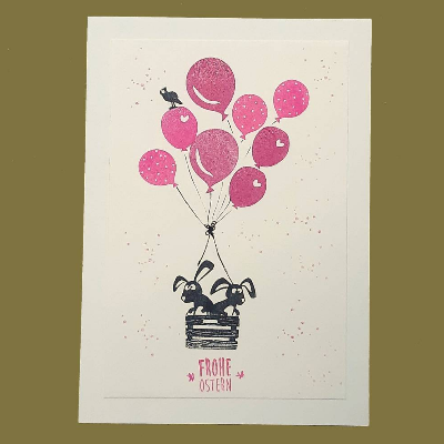 Osterkarte, gestempelt, cremefarben, cats on appletrees, Karte mit Umschlag, Klappkarte