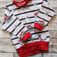 Oversized Sweater Gr. 104 weiß-rot mit Bulldoggen   +++ Einzelstück +++ Bild 1