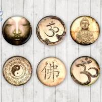 1486 - Motivcabochon Set, Glascabochons Handmade Om Buddha Ying Yang Bild 1