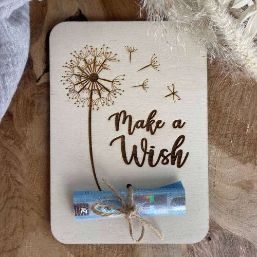 Postkarte aus Holz / Grußkarte / Holzkarte / Geldgeschenk / Wunscherfüller Geburtstagskarte Make a Wish