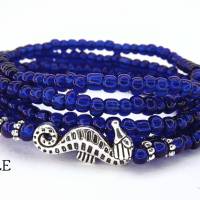 Blaues Wickelarmband aus feinen Glas Perlen Seepferdchen UNIKAT Armband Maßanfertigung Perlen Perlenschmuck Bild 1