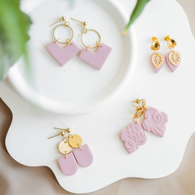 Polymer Clay Ohrringe, Ohrhänger, Ton Ohrringe, handgefertigt, Rosa Zartrosa, Geschenk Freundin, Hochzeit Schmuck