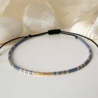 Armband aus Miyuki Delica Glasperlen, blau gold, kleine Geschenke für Frauen, Geschenk Frau Freundin Schwester Bild 1
