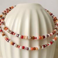 Kurze bunte Perlenkette, Choker, Miyuki u. Toho Perlen, weiß rot orange braun apricot, Geschenk Frauen Freundin Bild 4