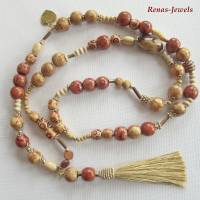 Bettelkette Kette lang beige rotbraun goldfarben mit Quasten Anhänger Holzperlen Afrika Perlenkette Bohokette Holzkette Bild 8