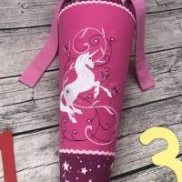 zauberhafte Schultüte Zuckertüte aus Stoff in Beere/Rosa mit Sternen und einem Pegasus mit Glitzer Bild 2