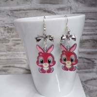 Hasen Bunny mit Schleife emailliert    Ohrhänger  kawaii Bild 1