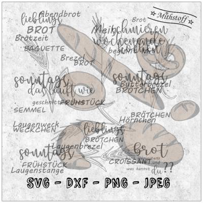 Plotterdatei - Brotbeutel - Brötchen - Inkl. 24 Sayings - SVG - DXF - Datei - Mithstoff - PNG - JPEG