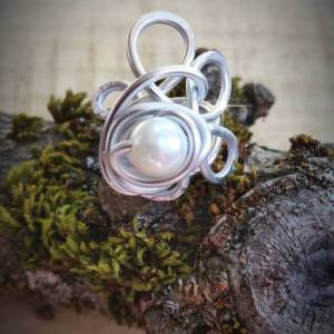 Drahtjuwel Aluminiumdraht-Ring, Aluminium , Ring ,silber, Perlenring Bild 1