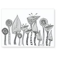 Schwarz-Weiß Zeichnungen mit Liebe zum Detail, Fineliner auf Künstlerpapier, Crazy Flowers im stimmungsvollen Design Bild 2