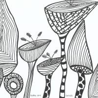 Schwarz-Weiß Zeichnungen mit Liebe zum Detail, Fineliner auf Künstlerpapier, Crazy Flowers im stimmungsvollen Design Bild 7