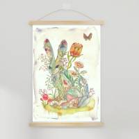 Aquarell handgemalt, Waldtiere Hase mit Blumenmuster Frühling Wanddeko Print Geschenkidee Poster günstig online kaufen Bild 3