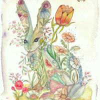 Aquarell handgemalt, Waldtiere Hase mit Blumenmuster Frühling Wanddeko Print Geschenkidee Poster günstig online kaufen Bild 5