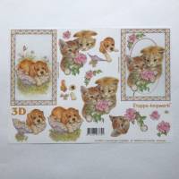3 D Bastelbogen Hund und Katzen zum Kartenbasteln, DIN A 4 Bogen, 13 cm und 13,8 cm Motivgröße Bild 1