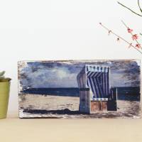 Sylt Strandkorb, Upcycling alter Holzbalken, Foto auf Holz, Holzdruck Bild 1