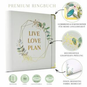Live Love Plan • Ringordner mit goldenen Applikationen & Gummiband • Goldene Heißfolienprägung • 2 D-Ringe • für DIN A4 Bild 3