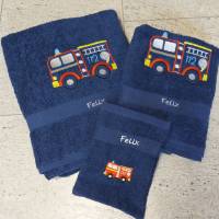 Besticktes Handtuch und Duschtuch mit Waschhandschuh  personalisiert Feuerwehr Bild 2