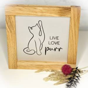 Leuchtrahmen Katze Live Love Purr | Holz Aufsteller Catmom Dekoration Bild 1