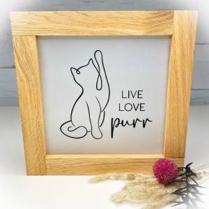 Leuchtrahmen Katze Live Love Purr | Holz Aufsteller Catmom Dekoration Bild 2