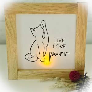 Leuchtrahmen Katze Live Love Purr | Holz Aufsteller Catmom Dekoration Bild 3
