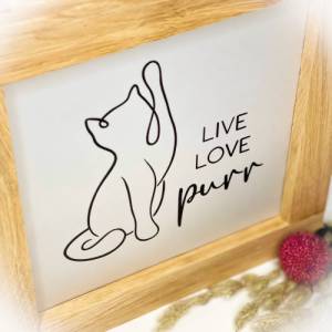 Leuchtrahmen Katze Live Love Purr | Holz Aufsteller Catmom Dekoration Bild 4