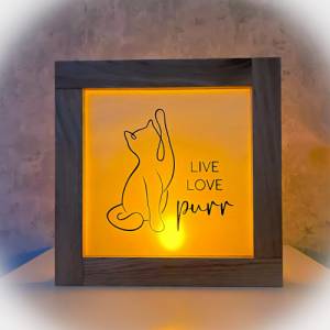 Leuchtrahmen Katze Live Love Purr | Holz Aufsteller Catmom Dekoration Bild 5