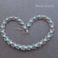 Perlenkette kurz Collier Türkis Perlen synthetisch mit Schmetterling Perlen Kette Statementkette blau silberfarben Bild 10