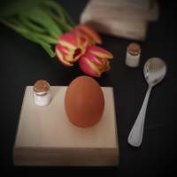 Linkshänder Eierbecher Eierbrettchen mit Salzfass aus 30mm Birkenholz Bild 1