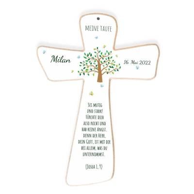 Taufgeschenk für Mädchen und Junge - Kinderkreuz - personalisierte Geschenke zur Taufe, Kommunion, Geburt, Lebensbaum