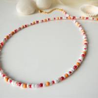 Kurze bunte Perlenkette, Choker, Seedbeads, Miyuki Perlen, Toho Perlen, weiß rot orange, Geschenk Frauen Freundin Bild 2